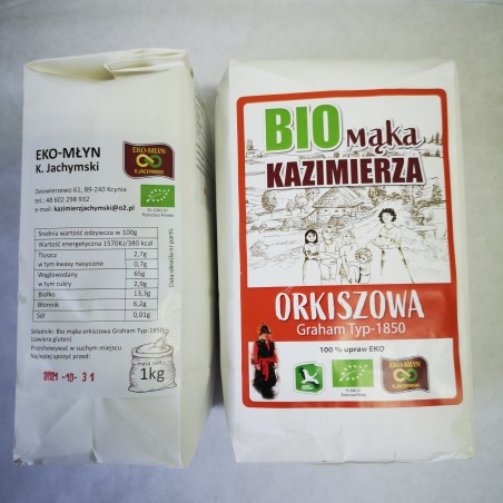 BIO mąka Kazimierza orkiszowa graham typ 1850 (1 kg) - EKO-MŁYN Kazimierz Jachymski